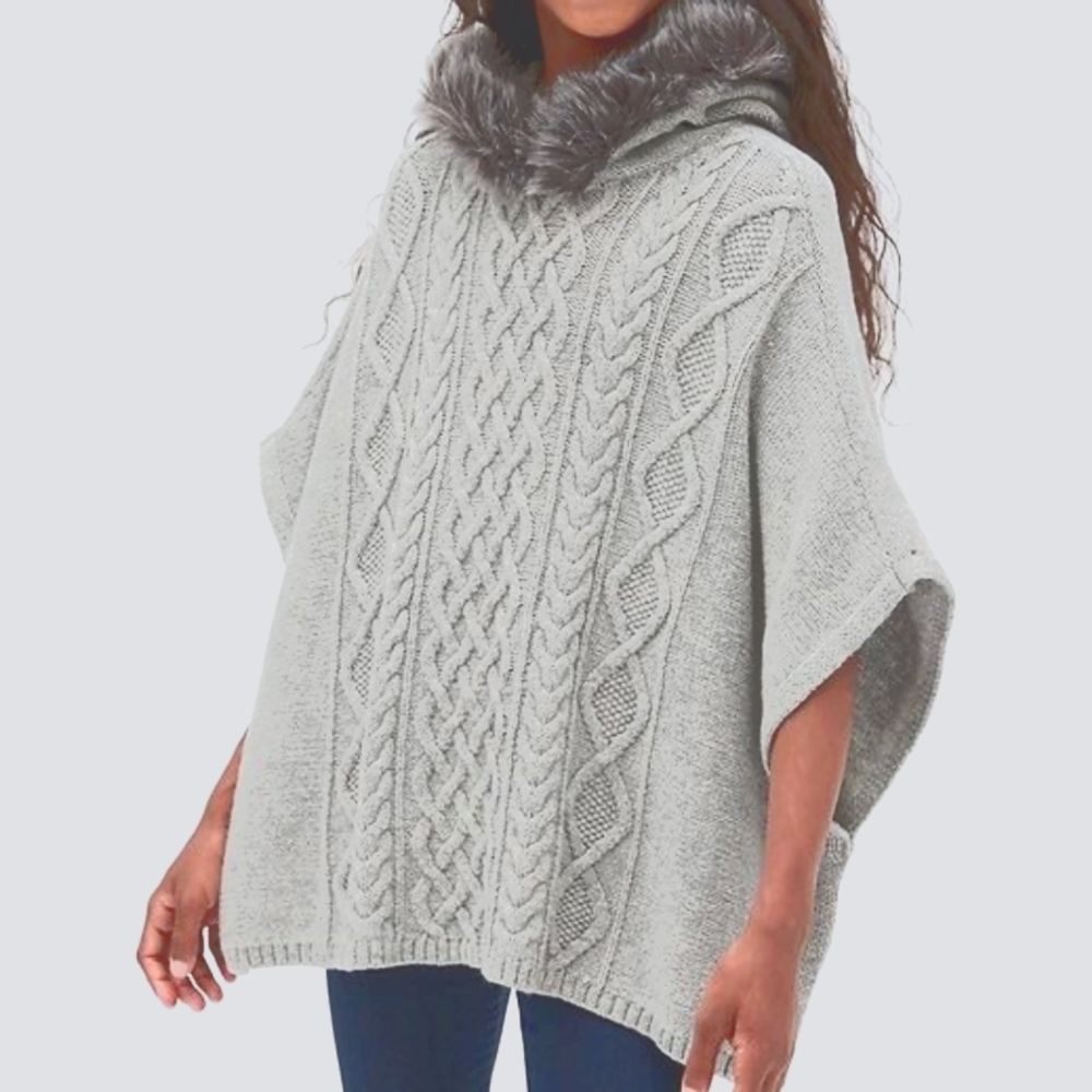 Gap Kids Faux Fur Trim Cable Knit Poncho xs 4-5y
